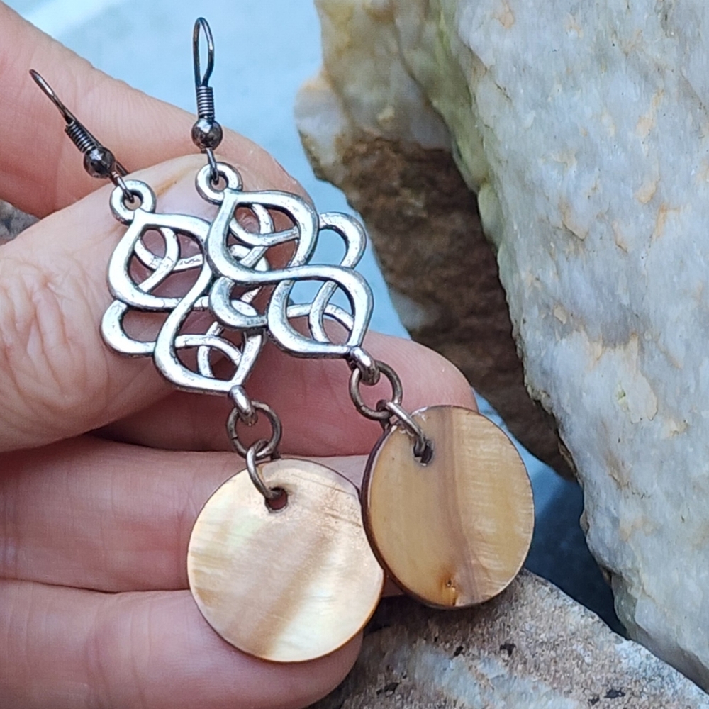 ❤️ Boho Gypsy Long Dangling Chandeliers Silver Earrings Mother Of Pear